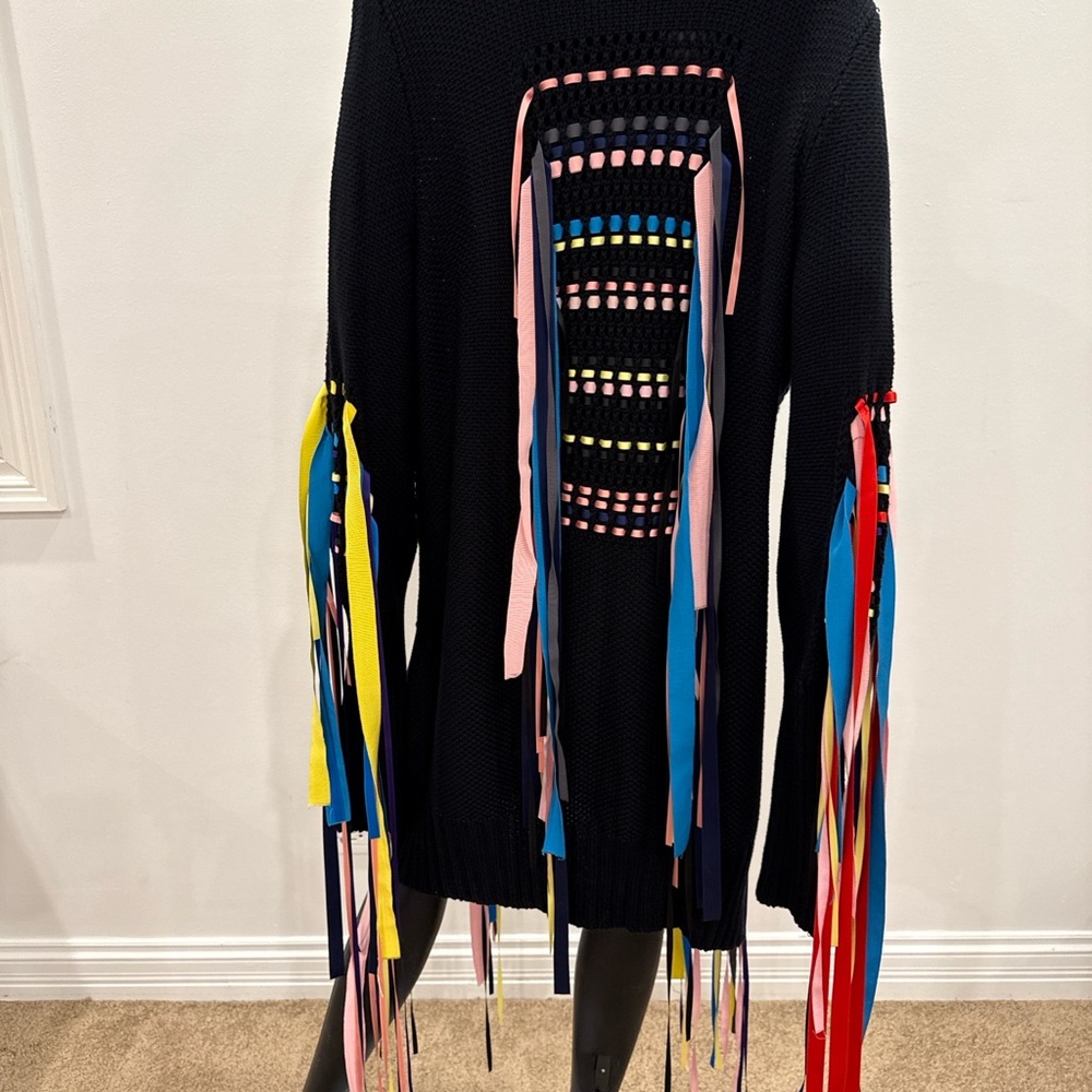 ✨ PREEN LINE by Thornton Bregazzi Fringe Multicolor Ribbon Statement Cardigan S - Picture 2 of 16